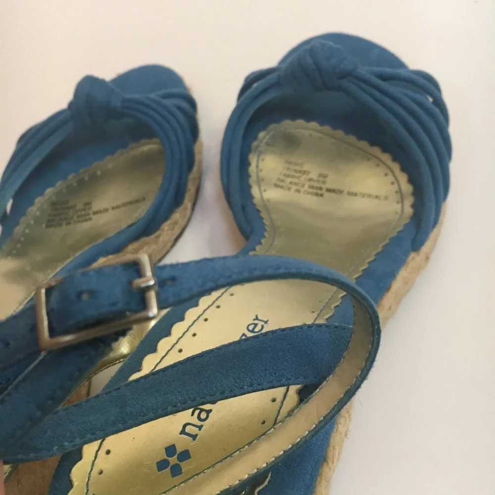 Naturalizer Teal Blue Suede Espadrille Wedge Sandals